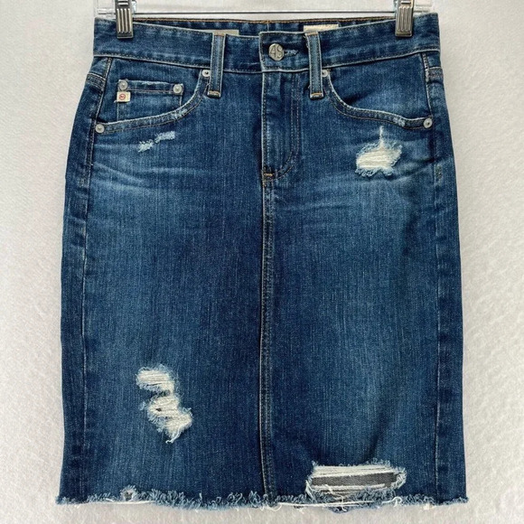 Ag Adriano Goldschmied Dresses & Skirts - Adriano Goldschmied Skirt Size 24 The Erin Pencil Distressed Slit Denim Blue
